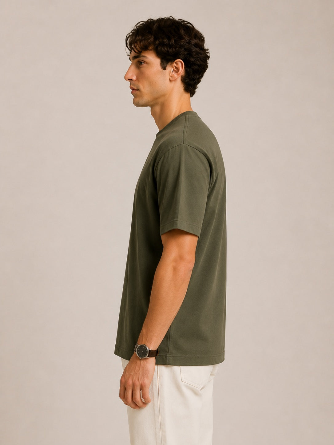 Erkek Oversize %100 Pamuk Yeşil T-Shirt
