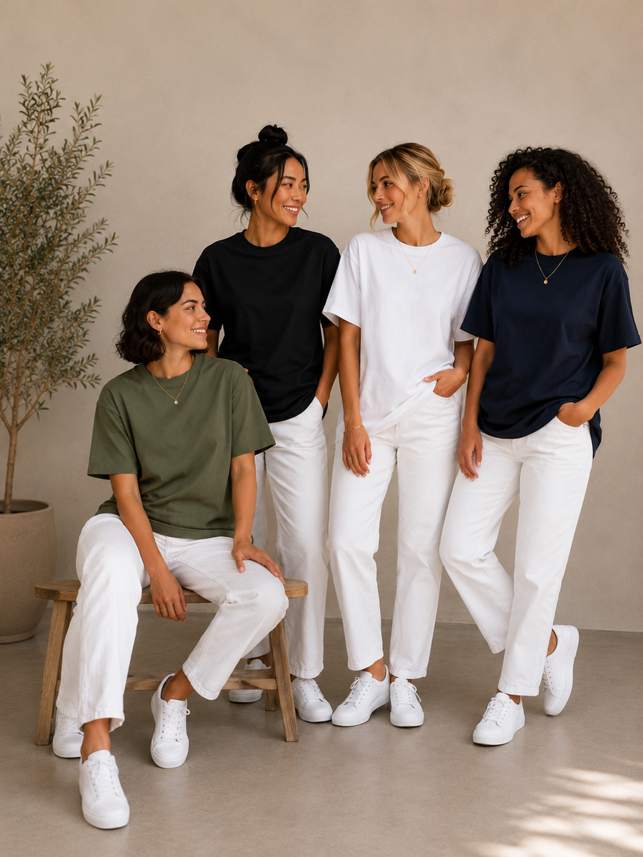 4 Adet Kadın Oversize %100 Pamuk Bej T-Shirt