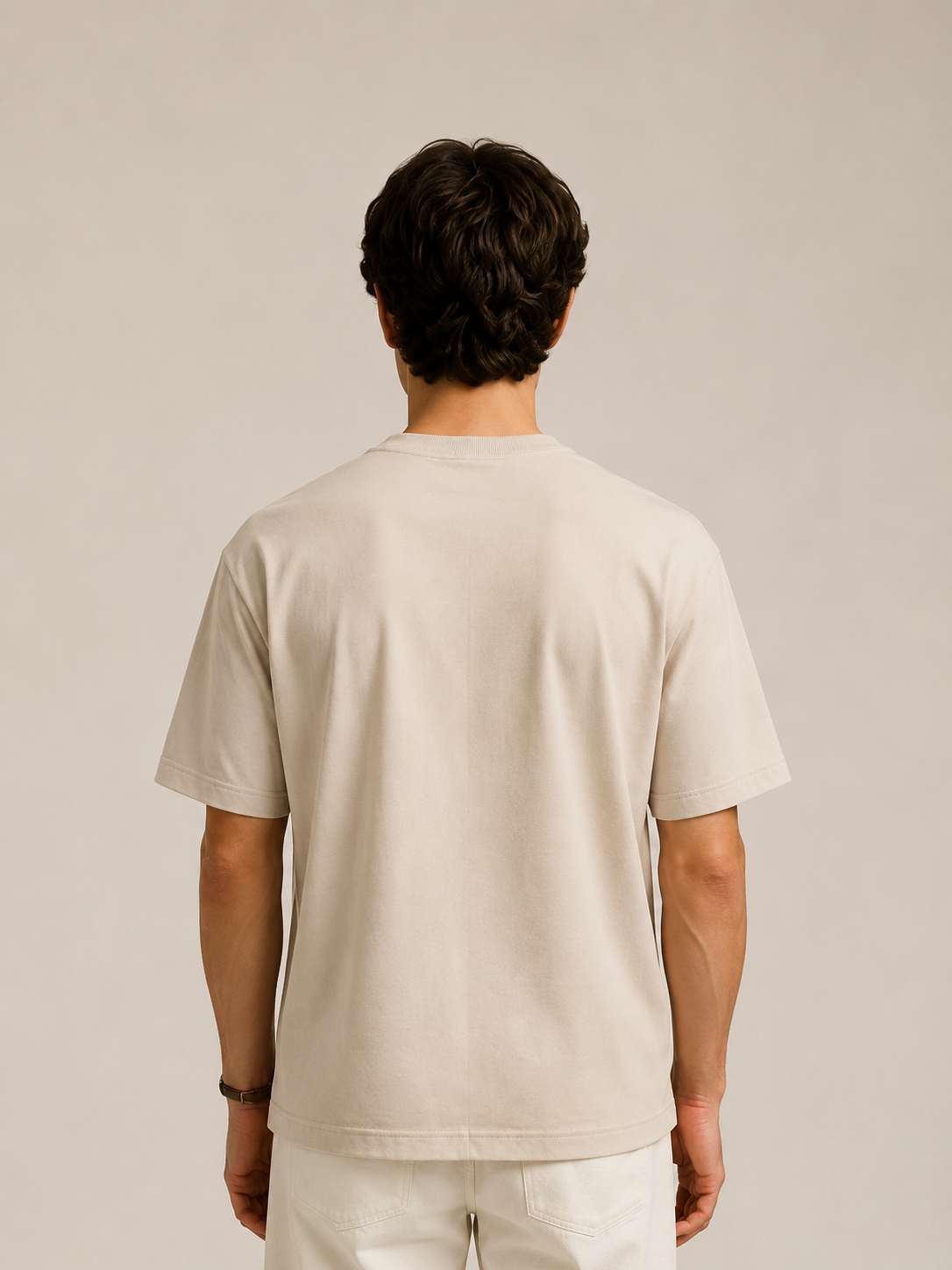 Erkek Oversize %100 Pamuk Bej T-Shirt