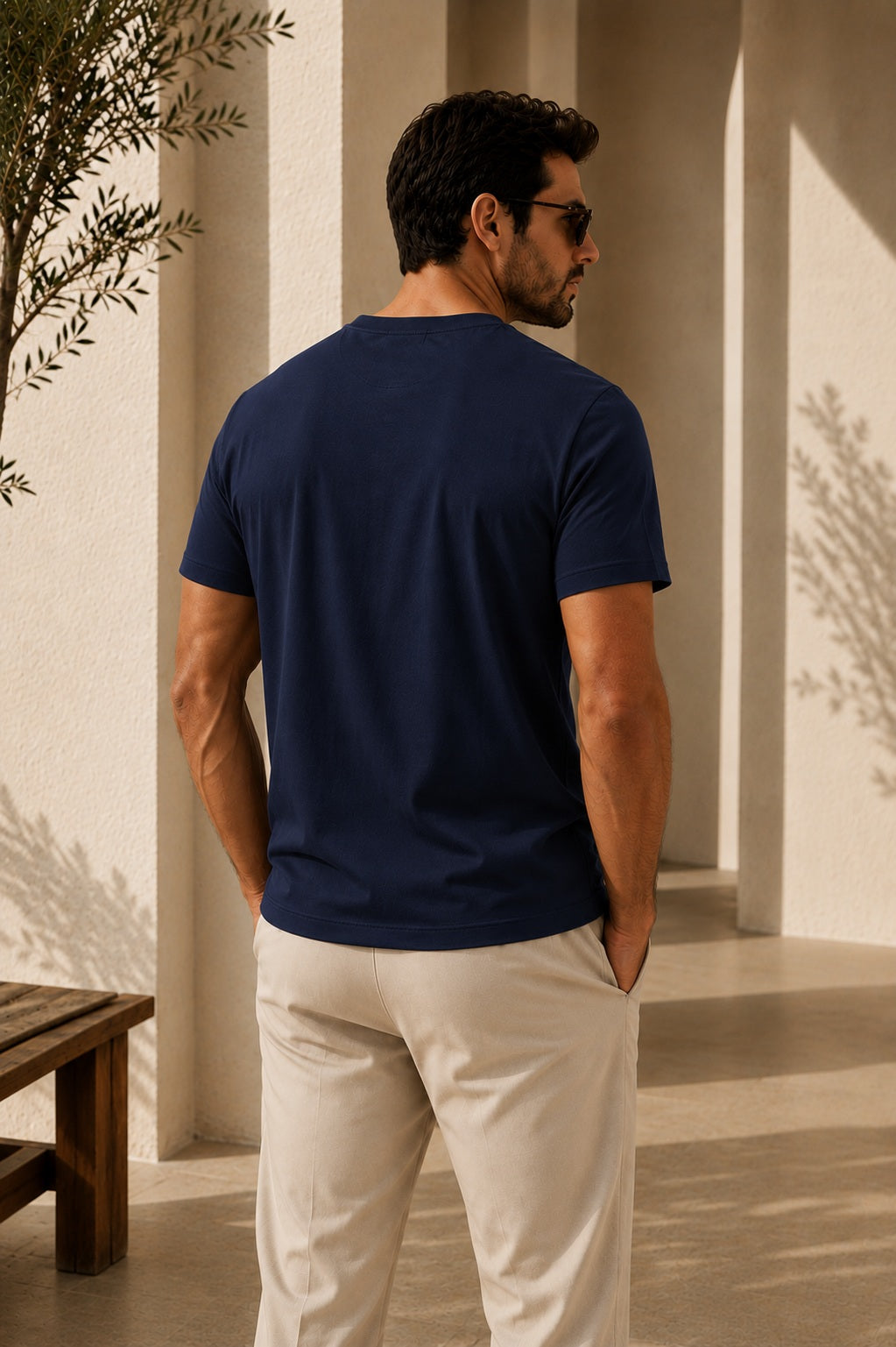 Erkek Slim Fit %100 Pamuk Lacivert T-Shirt