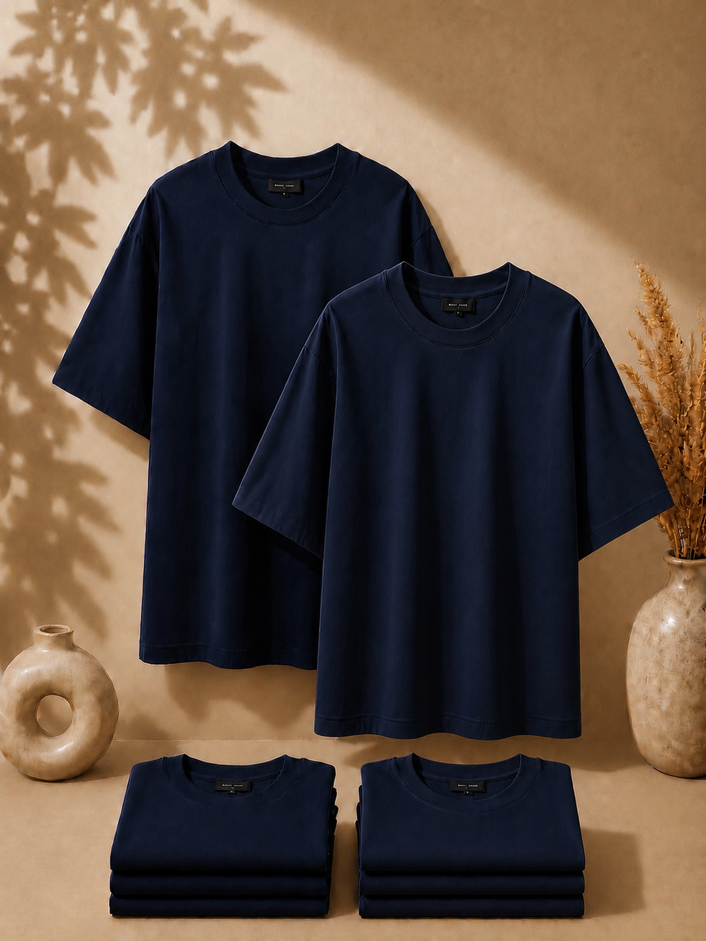 2 Adet Erkek Oversize %100 Pamuk Bej T-Shirt