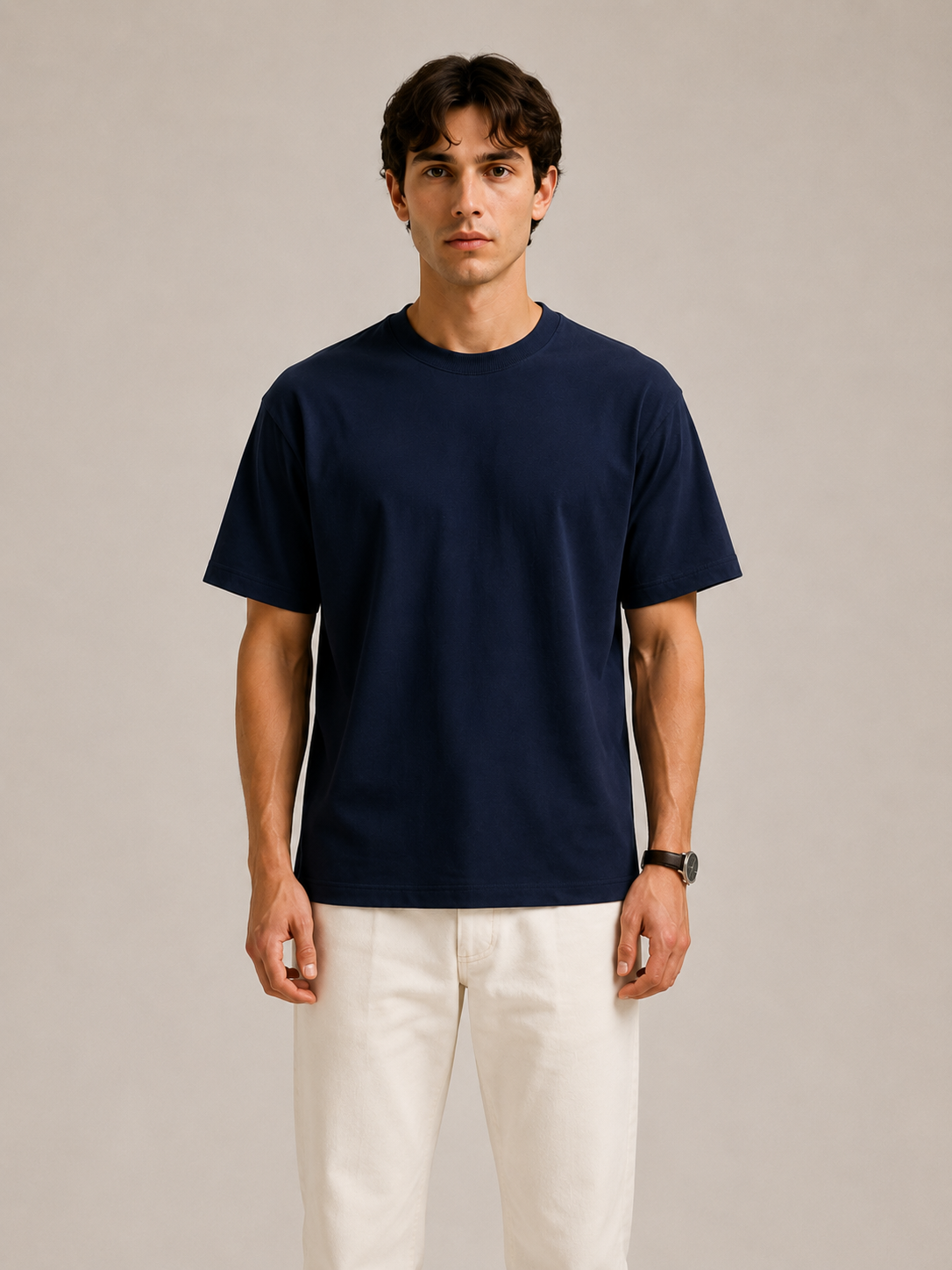 Erkek Oversize %100 Pamuk Lacivert T-Shirt