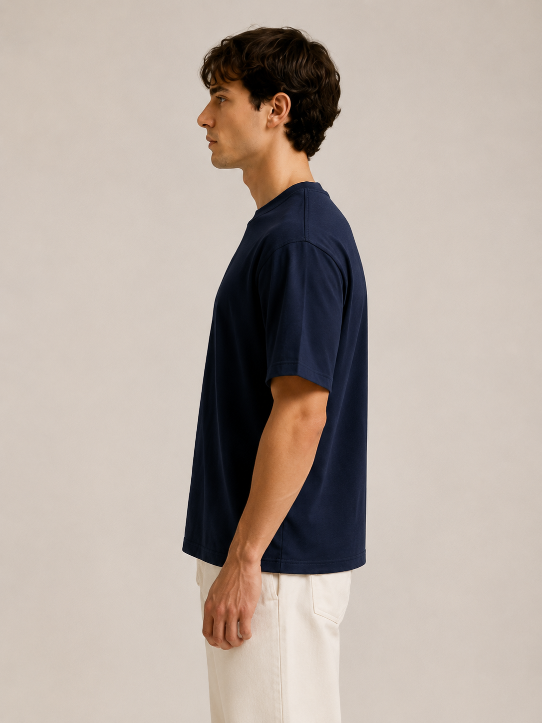 Erkek Oversize %100 Pamuk Lacivert T-Shirt