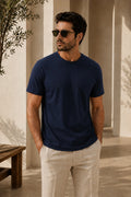 Erkek Slim Fit %100 Pamuk Lacivert T-Shirt