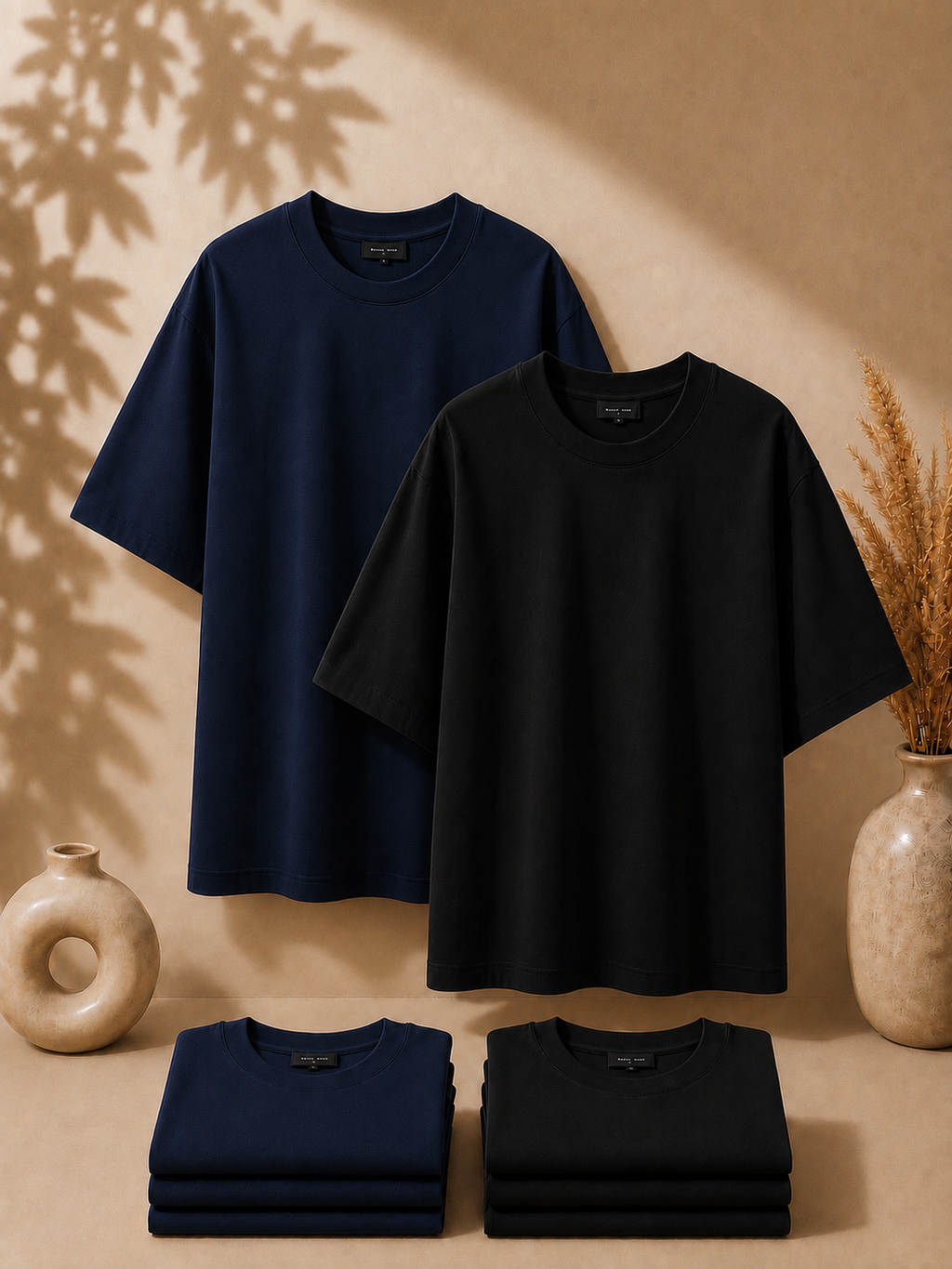 2 Adet Erkek Oversize %100 Pamuk Bej T-Shirt