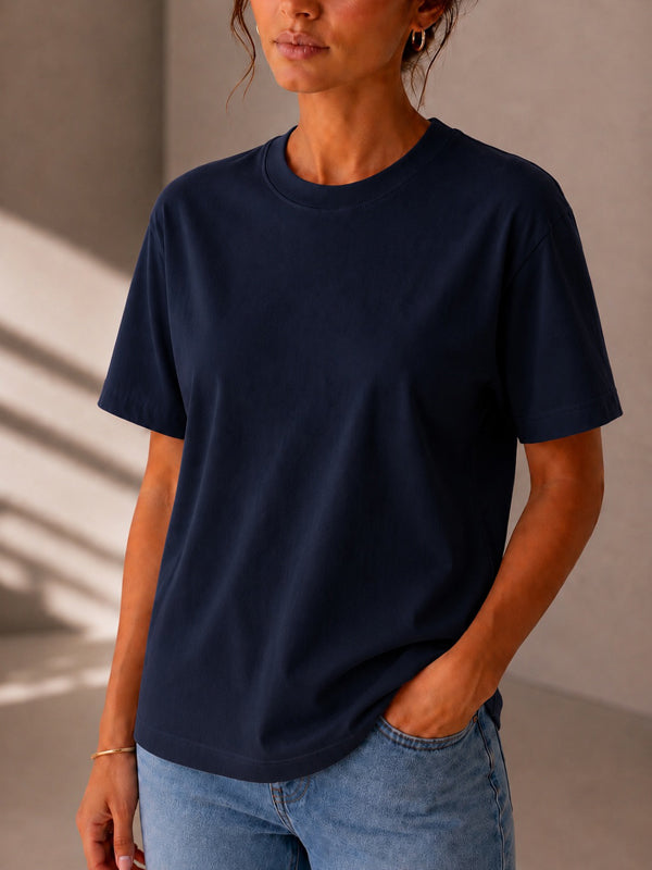 Kadın Oversize Lacivert %100 Pamuk T-Shirt