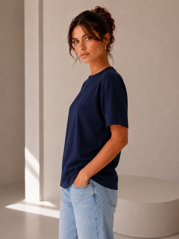 Kadın Oversize Lacivert %100 Pamuk T-Shirt