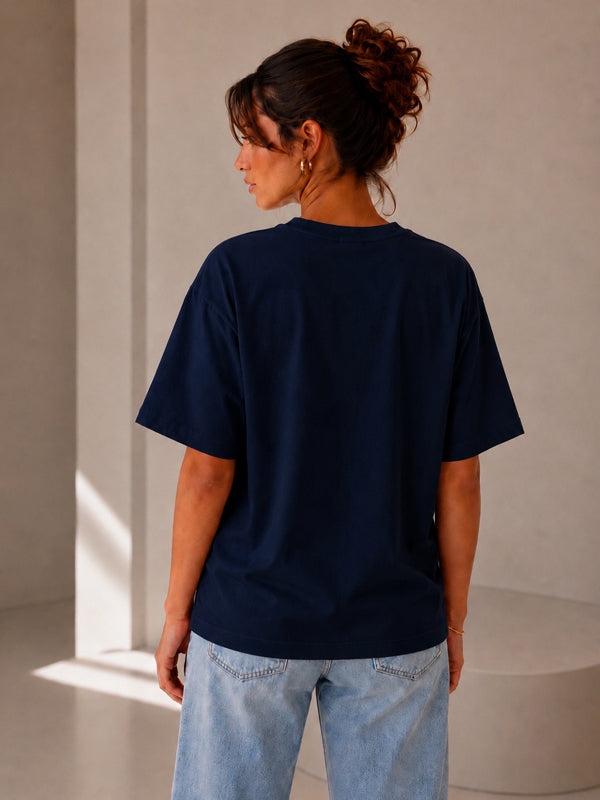 Kadın Oversize Lacivert %100 Pamuk T-Shirt