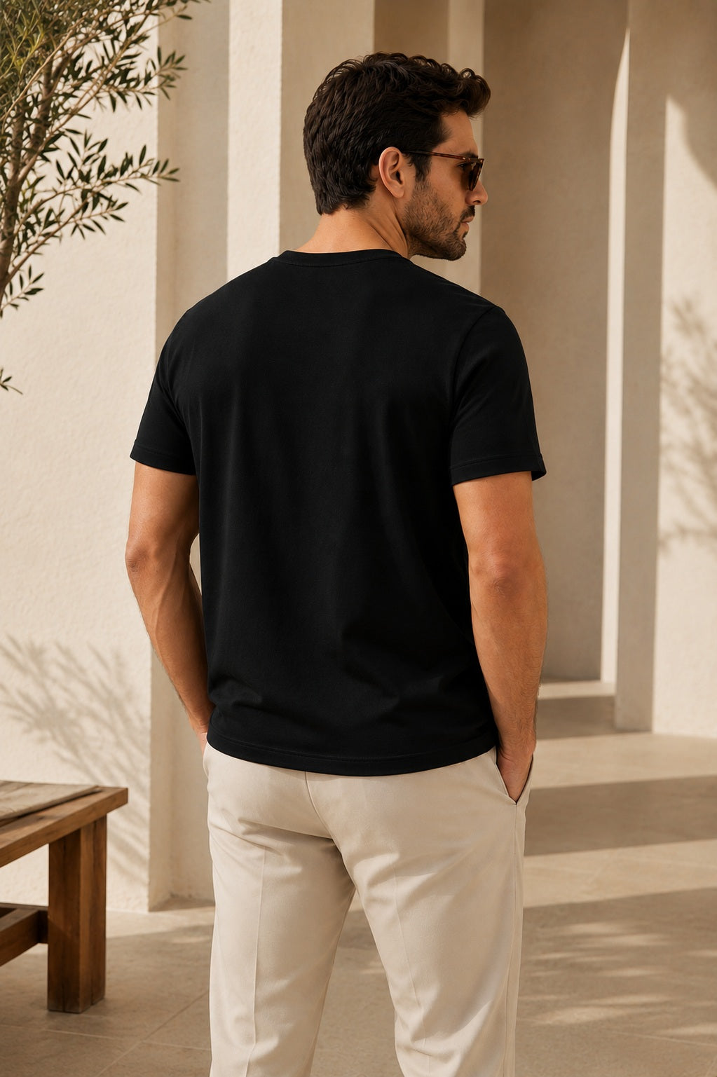 Erkek Slim Fit %100 Pamuk Siyah T-Shirt