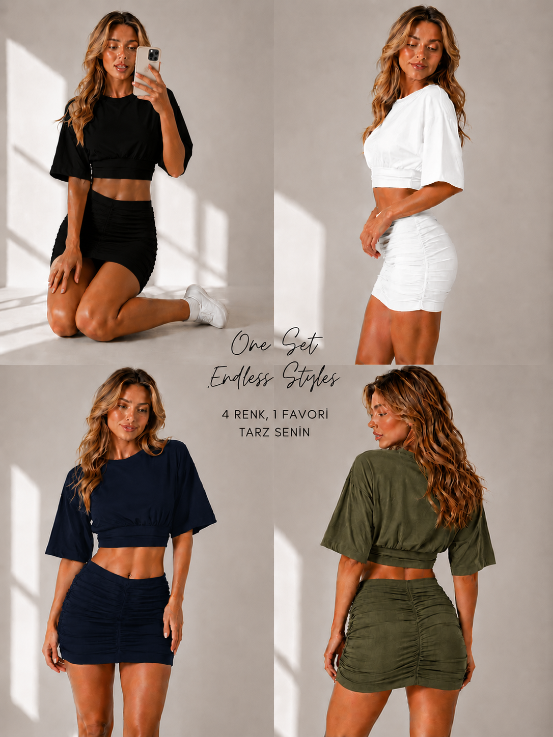4 Adet Set Kadın Yarasa Kol %100 Pamuk T-Shirt