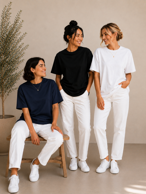 3 Adet Kadın Oversize Bej %100 Pamuk T-Shirt