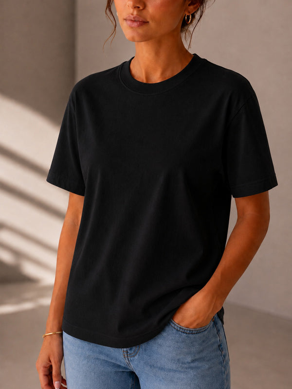 Kadın Oversize Siyah %100 Pamuk T-Shirt