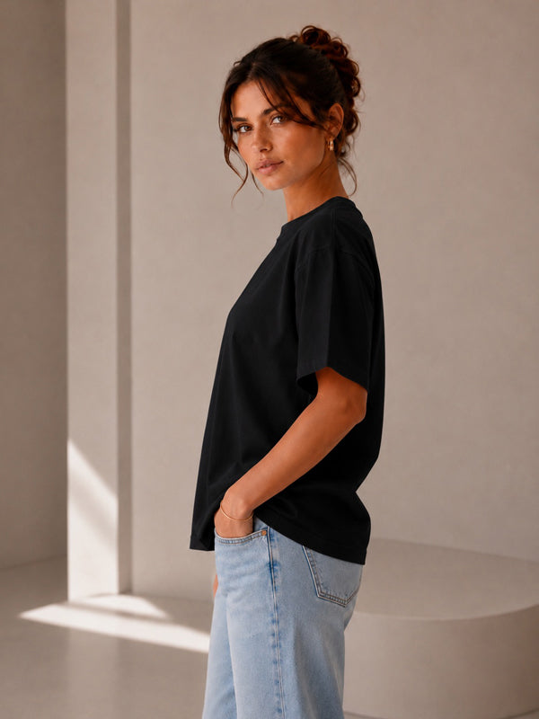 Kadın Oversize Siyah %100 Pamuk T-Shirt