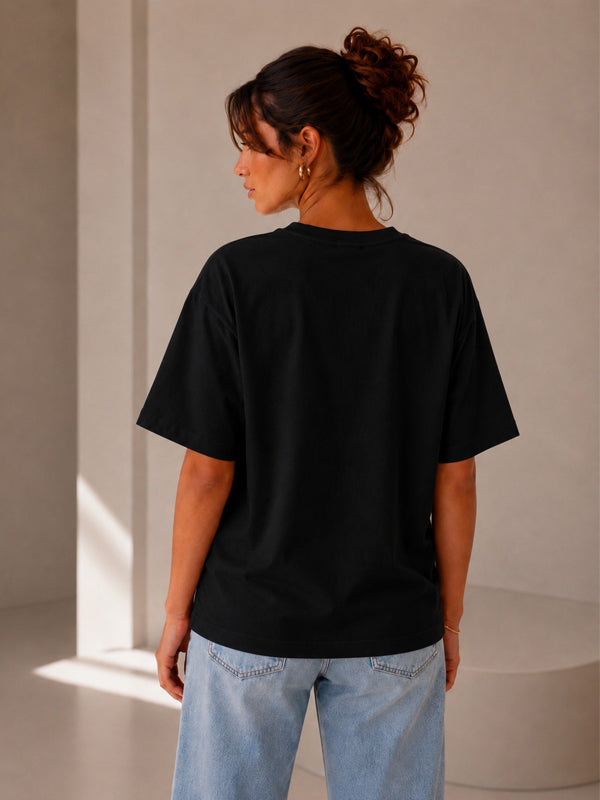 Kadın Oversize Siyah %100 Pamuk T-Shirt