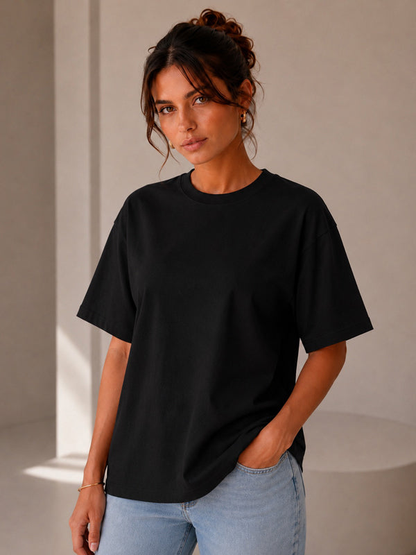 Kadın Oversize Siyah %100 Pamuk T-Shirt