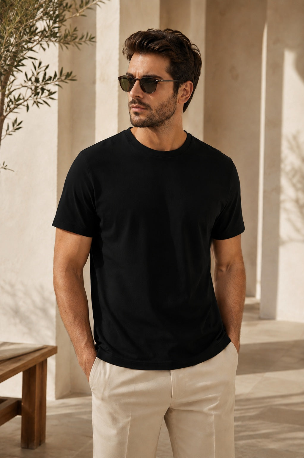 Erkek Slim Fit %100 Pamuk Siyah T-Shirt