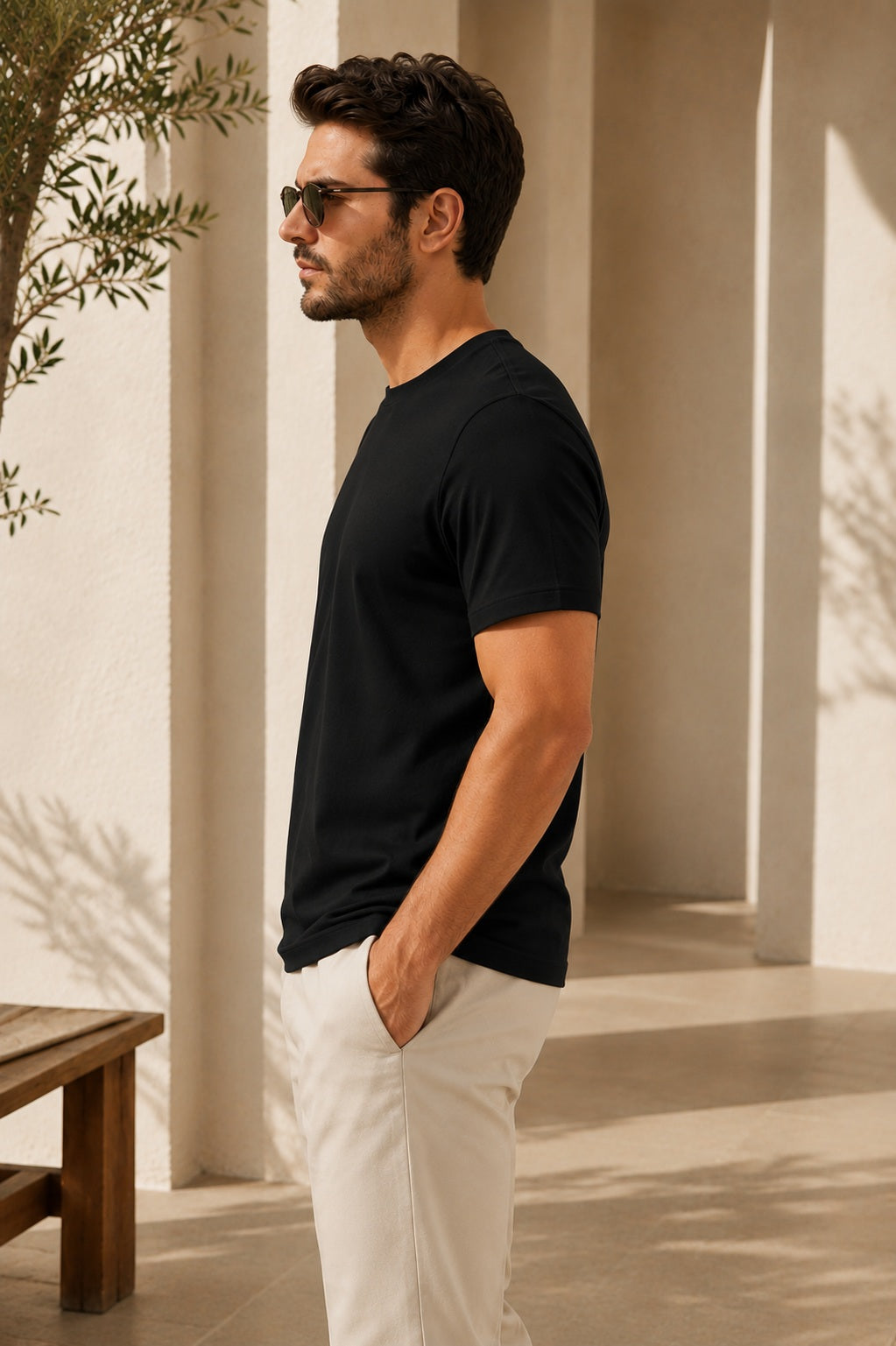 Erkek Slim Fit %100 Pamuk Siyah T-Shirt