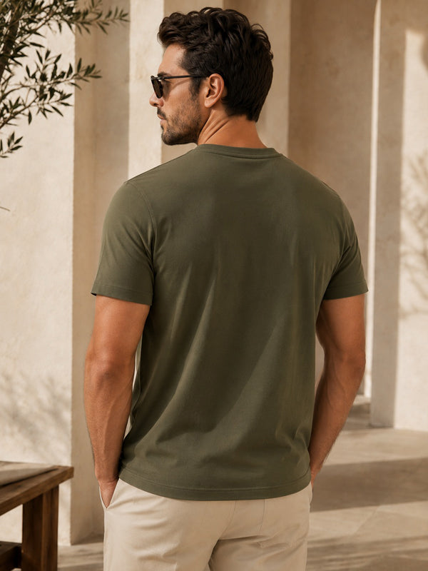 Erkek Slim Fit %100 Pamuk Yeşil T-Shirt