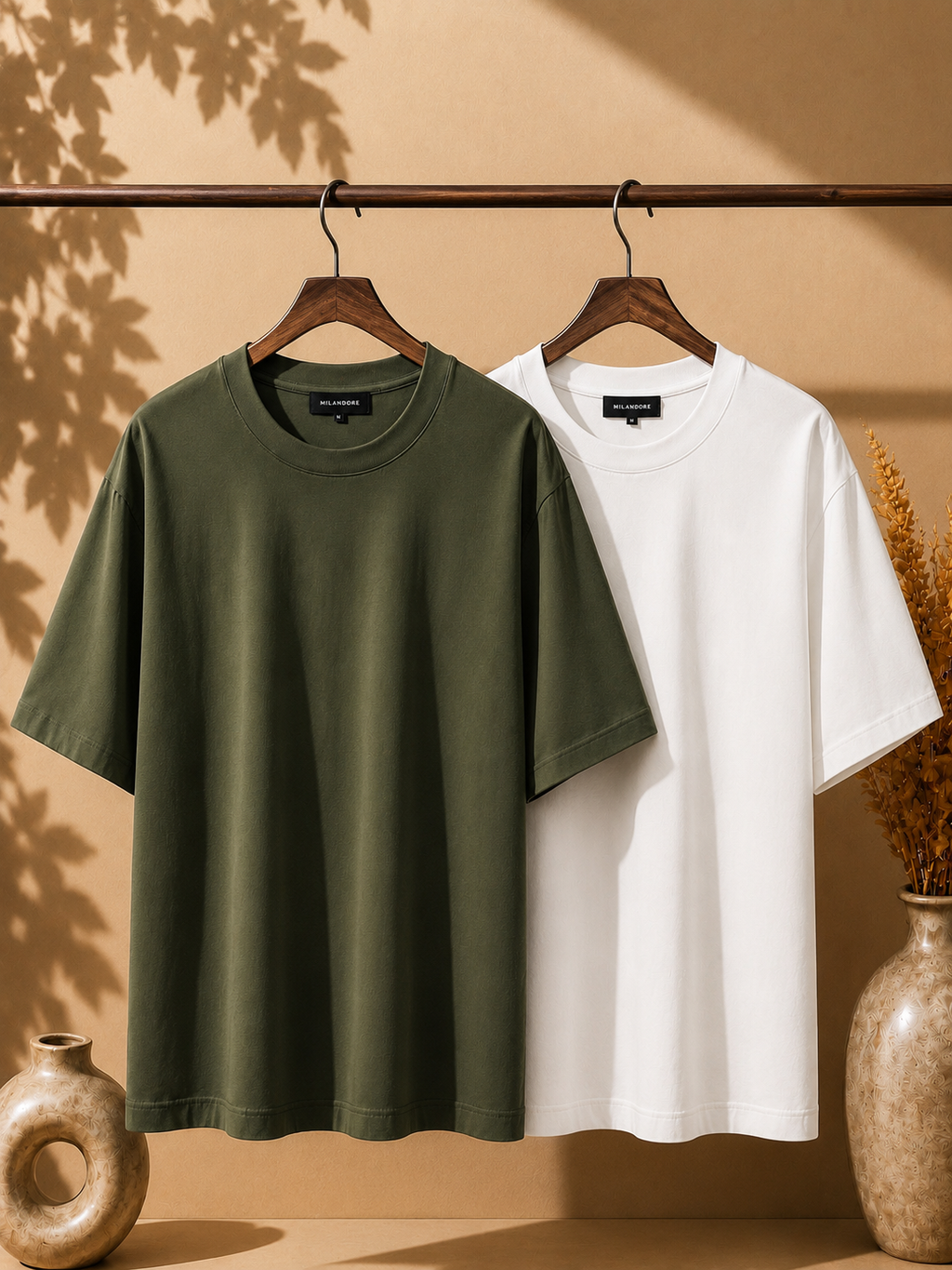 2 Adet Erkek Oversize %100 Pamuk Bej T-Shirt