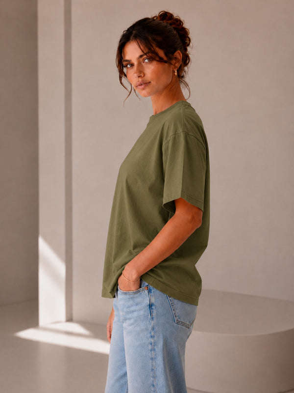 Kadın Oversize Yeşil %100 Pamuk T-Shirt