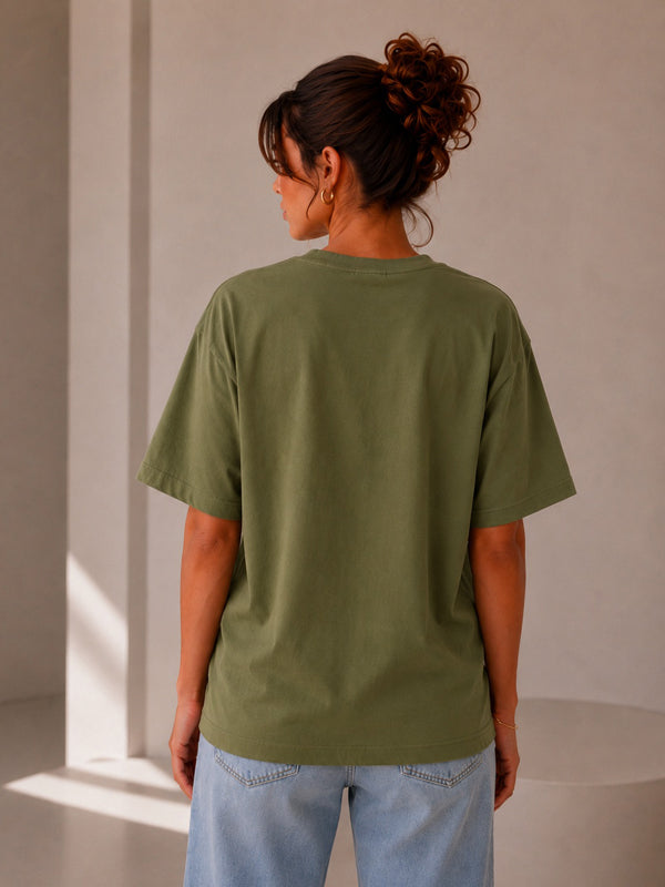Kadın Oversize Yeşil %100 Pamuk T-Shirt