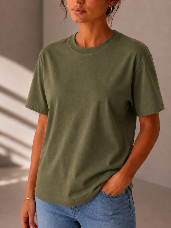 Kadın Oversize Yeşil %100 Pamuk T-Shirt