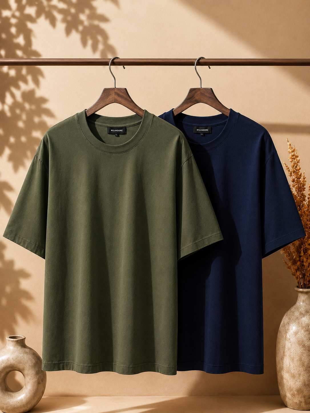 2 Adet Erkek Oversize %100 Pamuk Bej T-Shirt