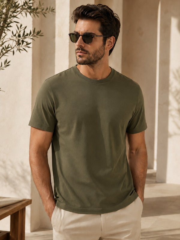 Erkek Slim Fit %100 Pamuk Yeşil T-Shirt