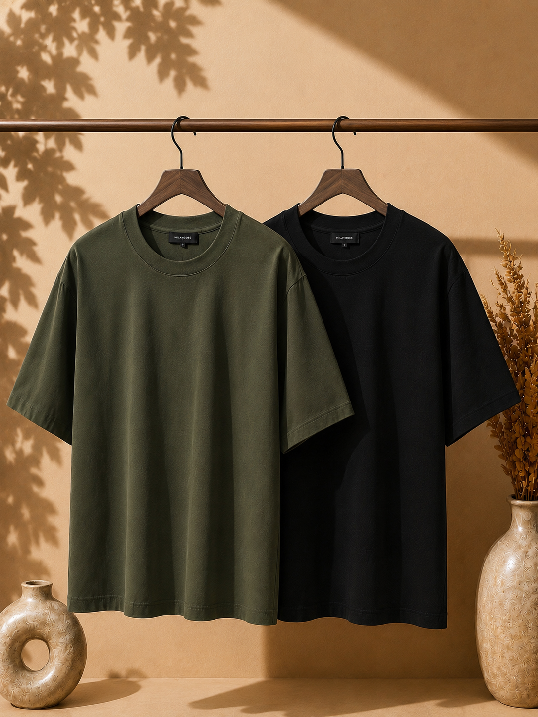 2 Adet Erkek Oversize %100 Pamuk Bej T-Shirt