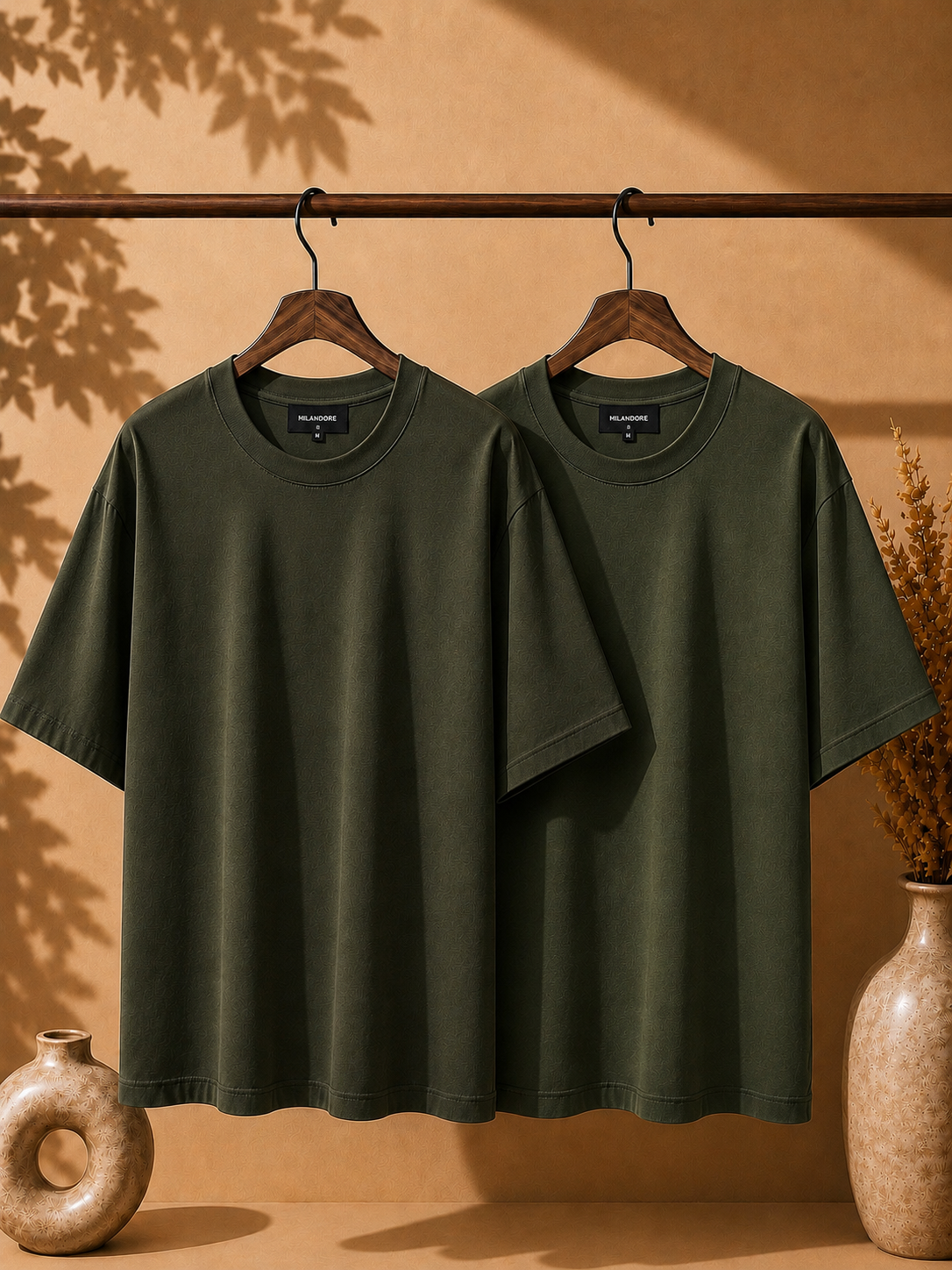 2 Adet Erkek Oversize %100 Pamuk Bej T-Shirt